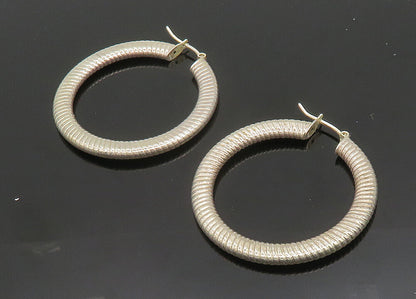 925 Sterling Silver  Vintage Shiny Fluted Round Hoop Earrings  EG9856