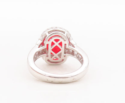 925 Sterling Silver Vintage Ring Oval Cut Red Halo White CZ  Sz 7  RG29790