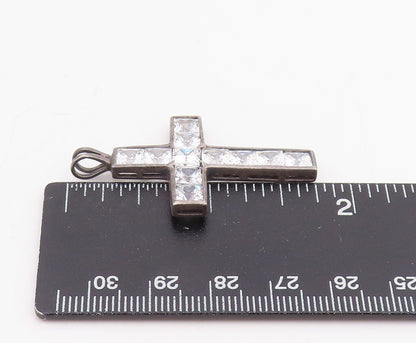 925 Sterling Silver Vintage Pendant CZ Geometric Square Religious Cross  PT25868