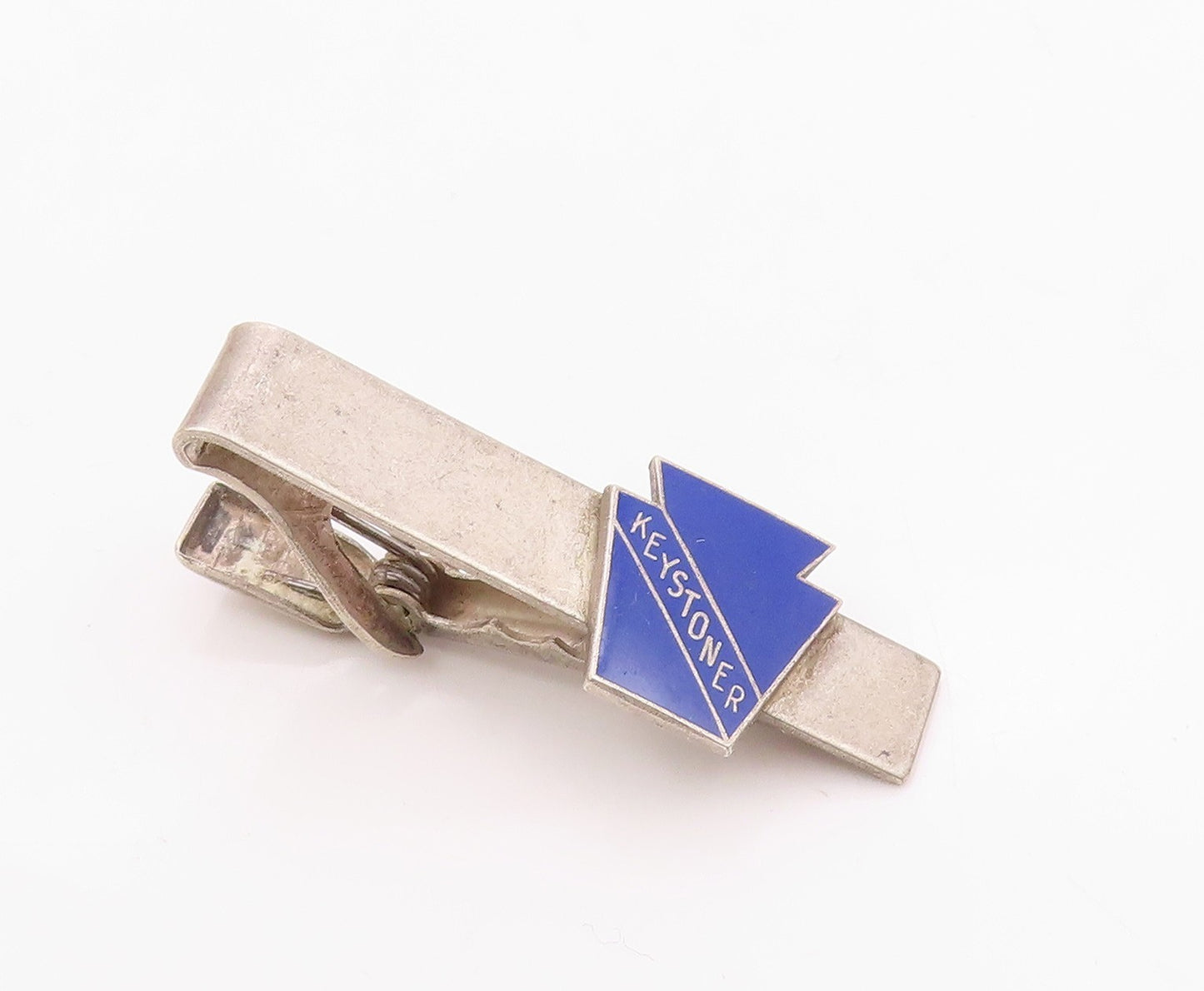 925 Sterling Silver  Vintage Blue Enamel Keystoner Tie Clip  TR2943
