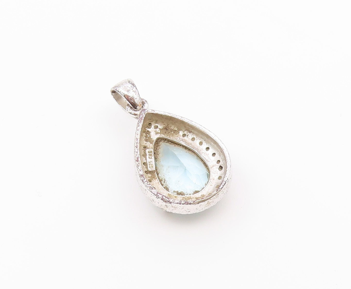 925 Sterling Silver  Vintage Pear Shaped Blue & White Topaz Pendant  PT21315