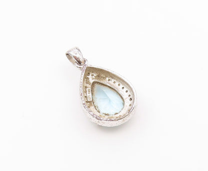 925 Sterling Silver  Vintage Pear Shaped Blue & White Topaz Pendant  PT21315