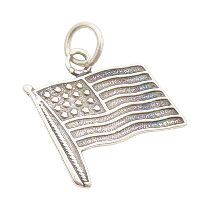 925 Sterling Silver Vintage Pendant Antique Cutout USA Flag Charm  PT24539