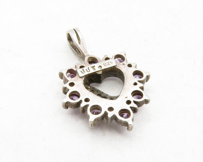 925 Sterling Silver  Vintage Amethyst & Topaz Mom Love Heart Pendant  PT10051