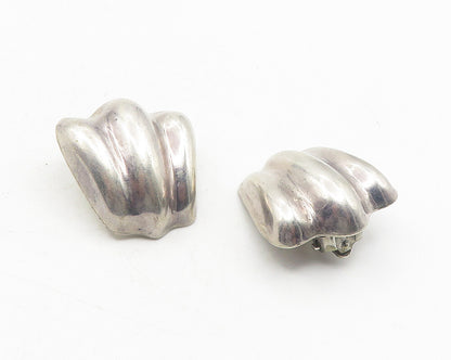 MEXICO 925 Sterling Silver  Vintage Shiny Fluted Non Pierce Earrings  EG6268