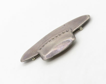 MEXICO 925 Sterling Silver  Vintage Smooth Dark Tone Hat Brooch Pin  BP6381