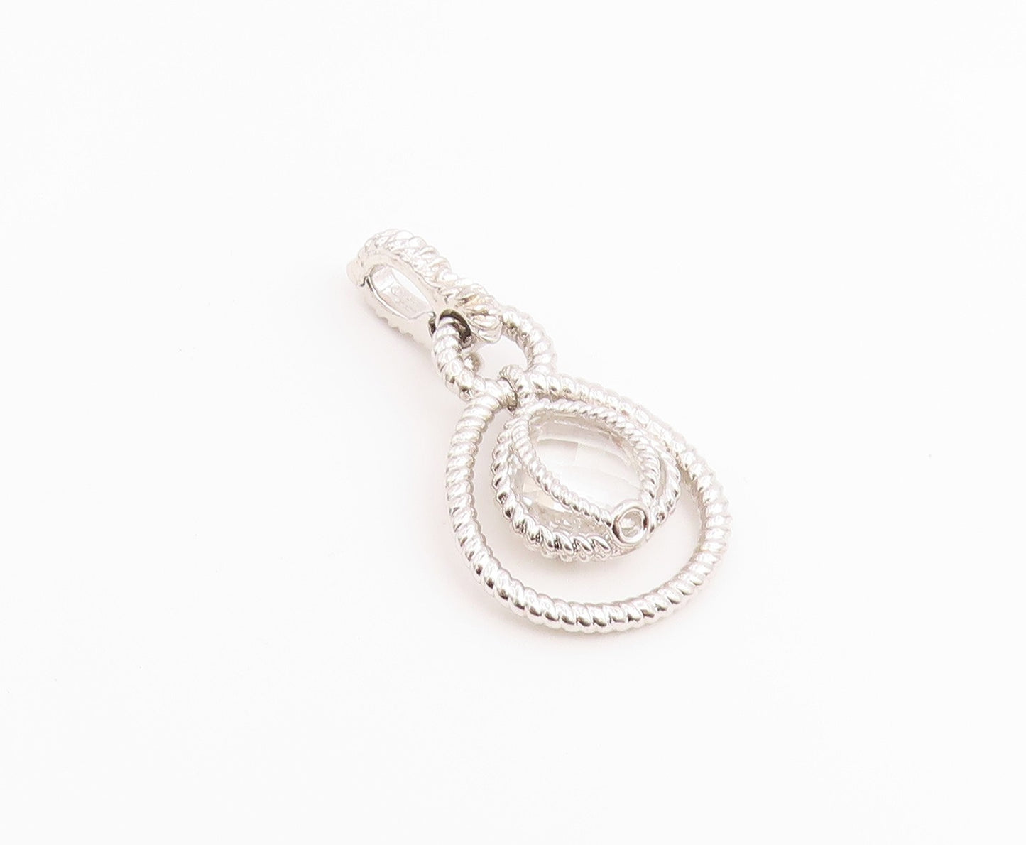 925 Sterling Silver Vintage Pendant Faceted Quartz Twisted Rope Drop  PT26527