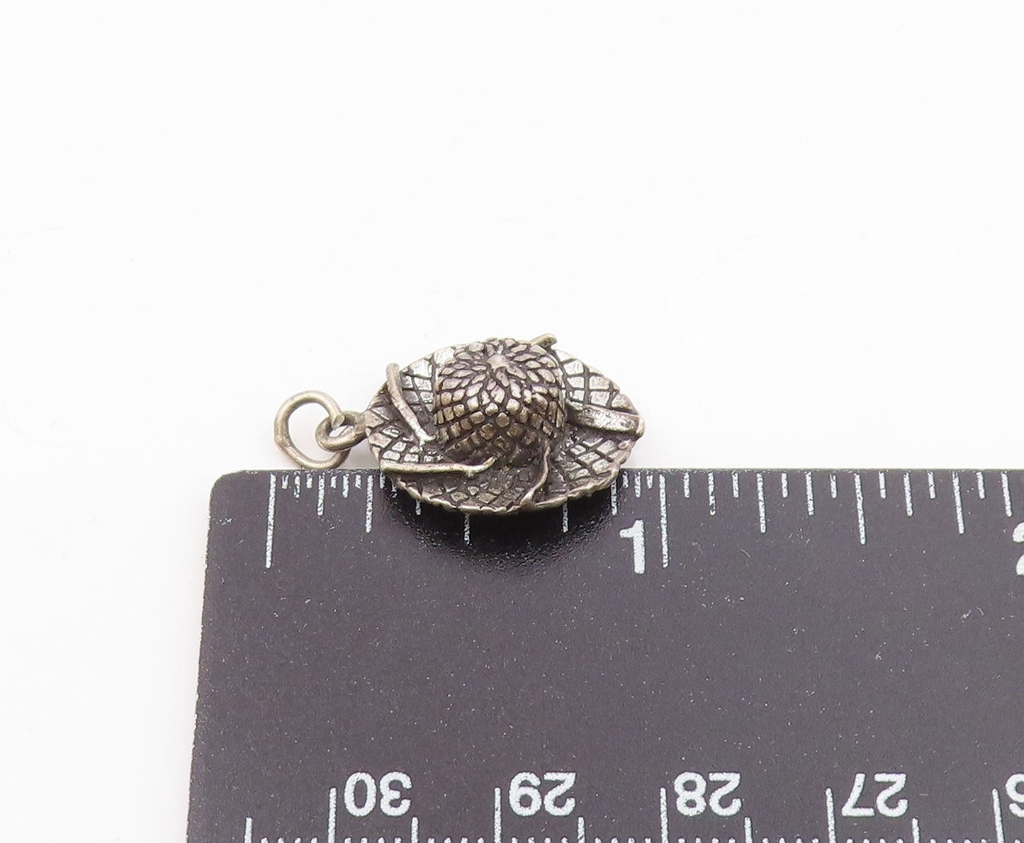 925 Sterling Silver  Vintage Dark Tone Sun Hat Motif Petite Pendant  PT17910