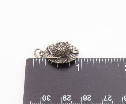 925 Sterling Silver  Vintage Dark Tone Sun Hat Motif Petite Pendant  PT17910