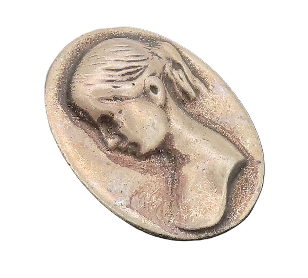 925 Sterling Silver  Vintage Antique Carved Girl Solid Oval Brooch Pin BP10442