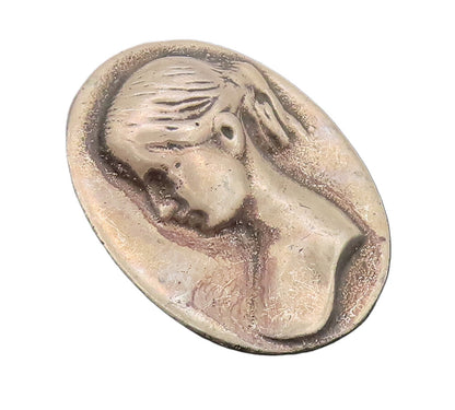 925 Sterling Silver  Vintage Antique Carved Girl Solid Oval Brooch Pin BP10442