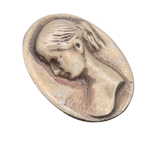 925 Sterling Silver  Vintage Antique Carved Girl Solid Oval Brooch Pin BP10442