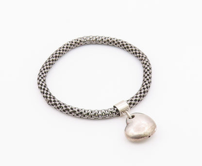 925 Sterling Silver  Vintage Love Heart Charmed Hollow Chain Bracelet  BT9071