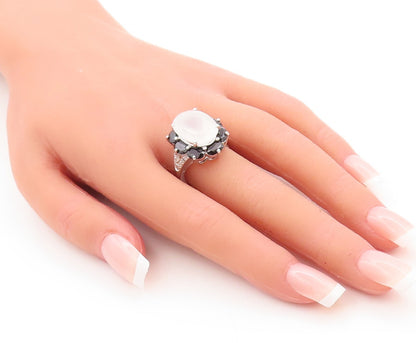 925 Sterling Silver Vintage Ring Topaz Sapphire & Diamonds Flower  Sz 7  RG29558