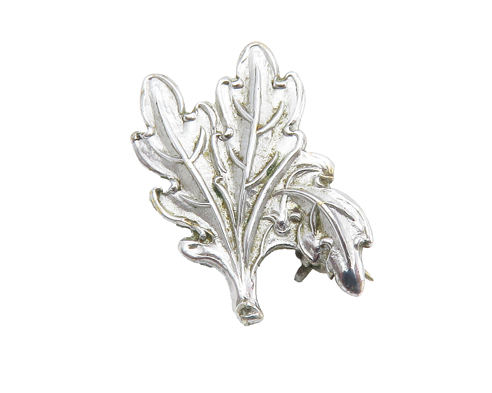 925 Sterling Silver & 10K GOLD  Vintage Shiny Floral Leaf Brooch Pin  BP5311