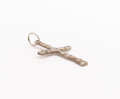 925 Sterling Silver Vintage Pendant Swirly Grooved Religious Cross  PT23332