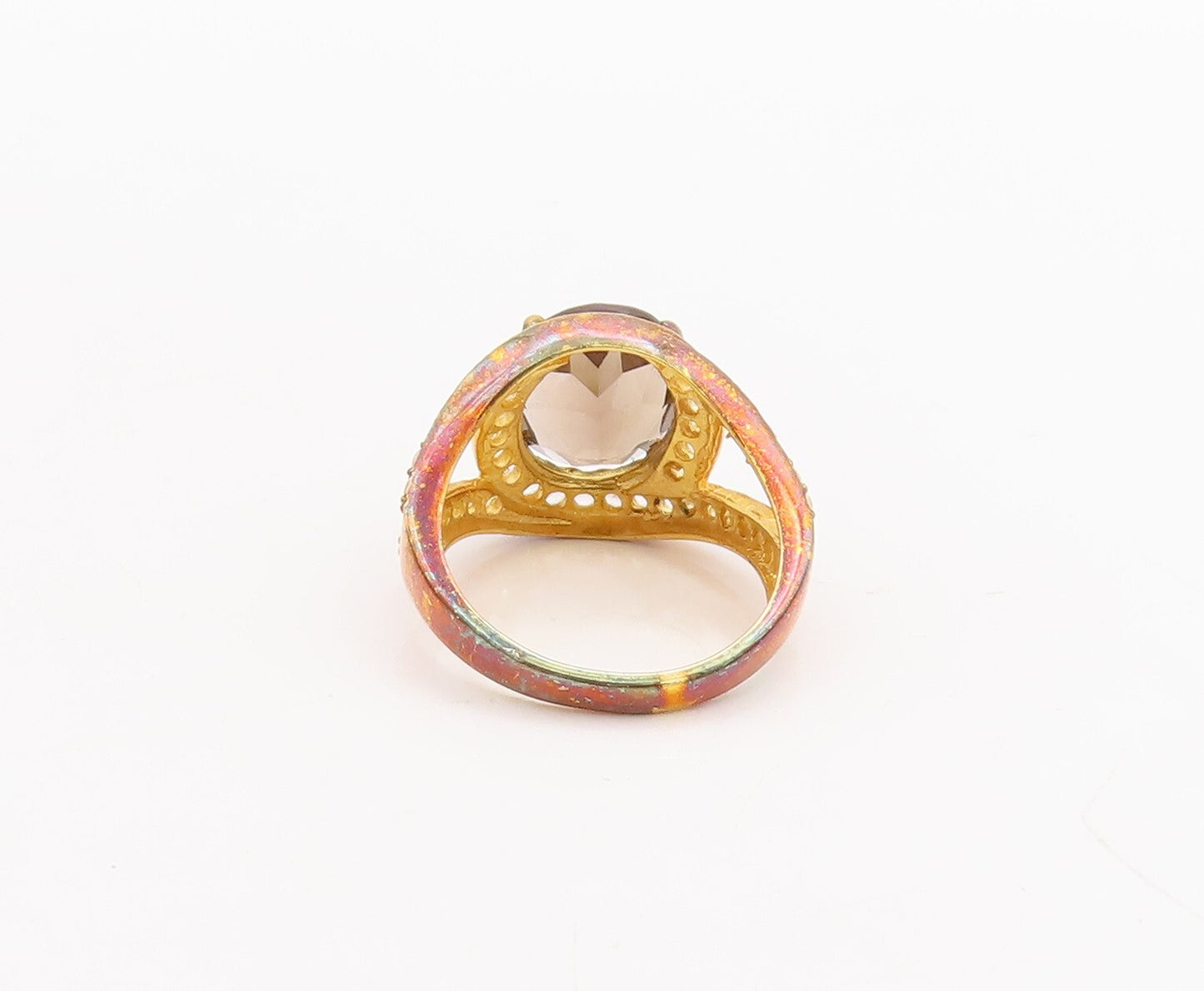 925 Sterling Silver Vintage Ring Gold Plated Smoky Quartz & Topaz  Sz 7  RG29373