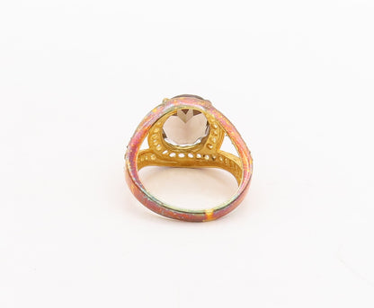 925 Sterling Silver Vintage Ring Gold Plated Smoky Quartz & Topaz  Sz 7  RG29373