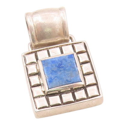 925 Sterling Silver  Vintage Lapis Lazuli Square Pattern Pendant  PT19185