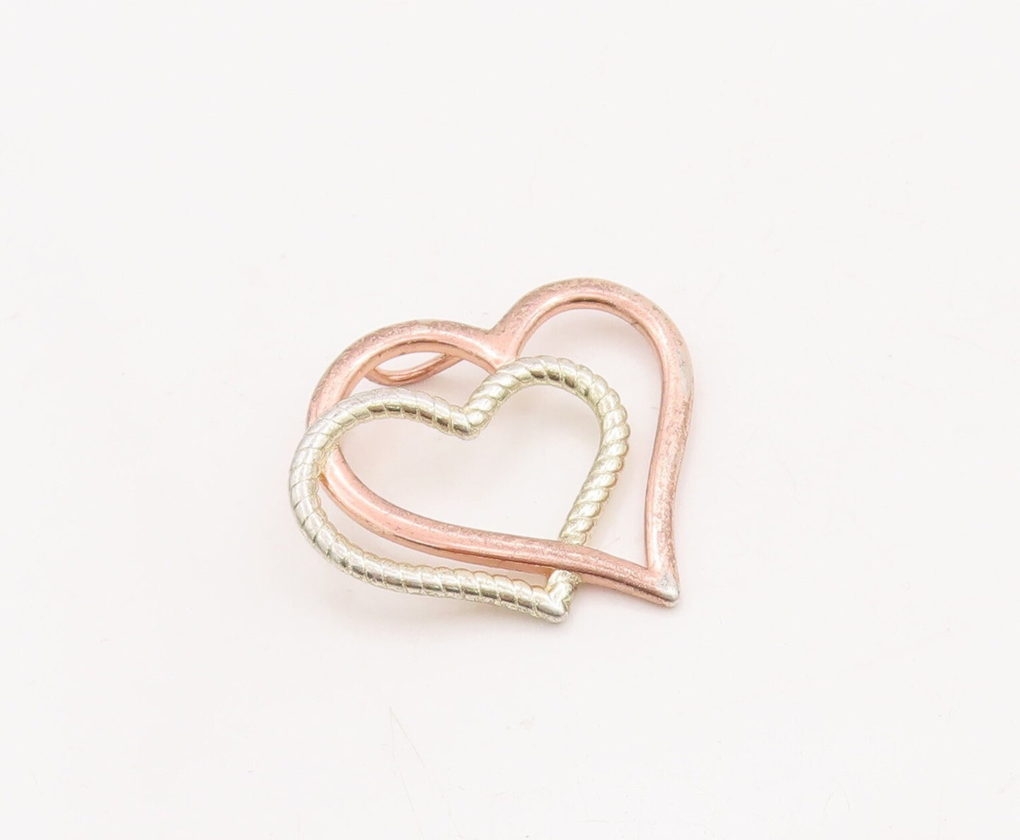 925 Sterling Silver Vintage Pendant Solid Cutout Double Love Heart  PT23469
