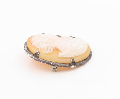 925 Sterling Silver Vintage Brooch Antique Female Profile Cameo  BP11786