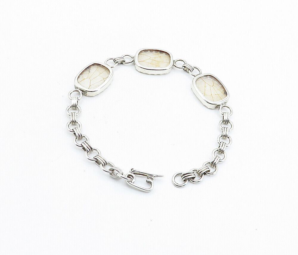 925 Sterling Silver  Vintage Rutilated Quartz Round Link Chain Bracelet BT2250
