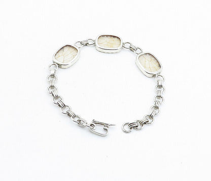 925 Sterling Silver  Vintage Rutilated Quartz Round Link Chain Bracelet BT2250