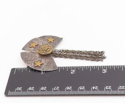 925 Sterling Silver Vintage Brooch Cosmic Fan Stars With Dangling Chain  BP12048
