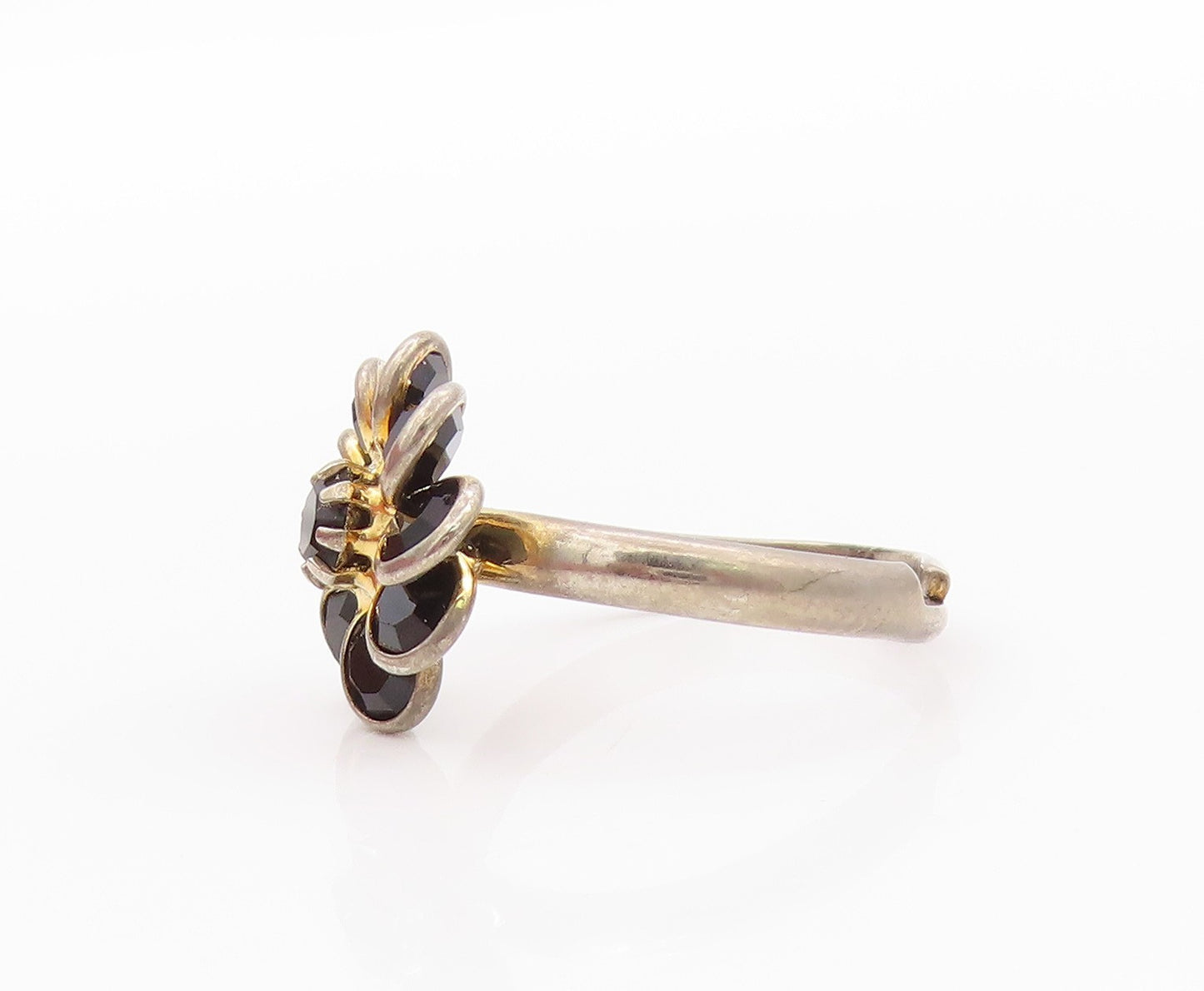 925 Sterling Silver Vintage Ring Designer Cutout Spinel Flower  Sz 7  RG32453
