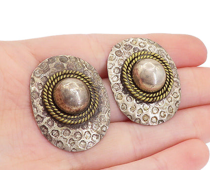 MEXICO 925 Silver  Vintage Two Tone Rope Twist Dome Drop Earrings  EG2878