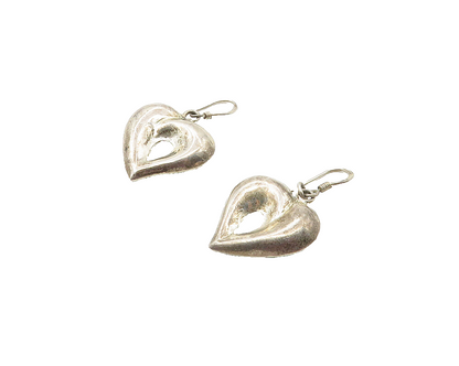925 Sterling Silver  Vintage Smooth Open Love Heart Dangle Earrings  EG8843