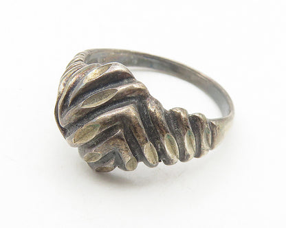 925 Sterling Silver  Vintage Oxidized Chiseled Dome Band Ring Sz 7  RG10917