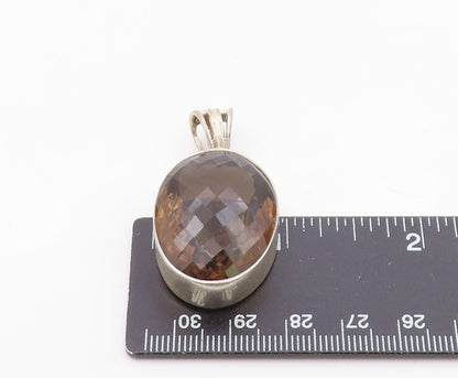925 Sterling Silver  Vintage Faceted Smoky Topaz Oval Drop Pendant  PT9670