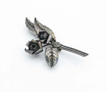 925 Sterling Silver  Vintage Oxidized Sculpted Flower Bunch Brooch Pin  BP1728