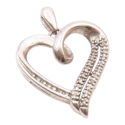 925 Sterling Silver  Vintage Genuine Diamonds Open Love Heart Pendant  PT19467