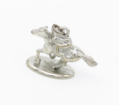 925 Sterling Silver  Vintage Shiny Horse Jockey Statue Drop Pendant  PT12729
