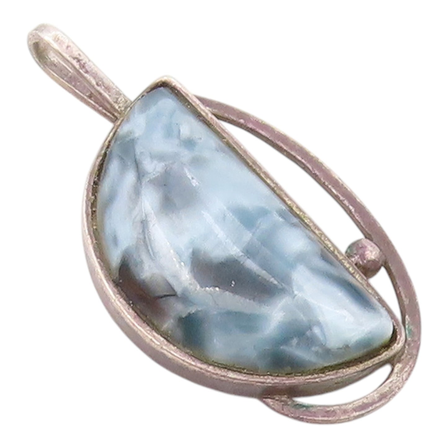 POLAND 925 Sterling Silver Vintage Mother Of Pearl Half Circle Pendant PT19632