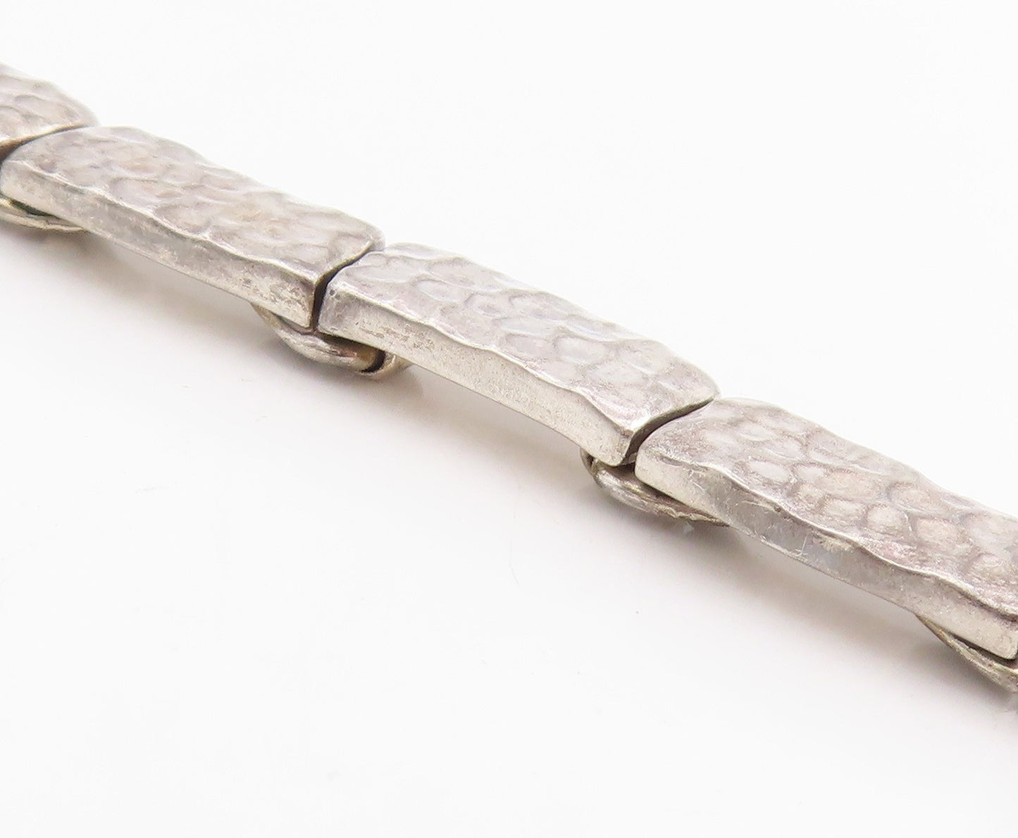 925 Sterling Silver Vintage Bracelet MEXICO Hammered Segment Link Chain  BT11414
