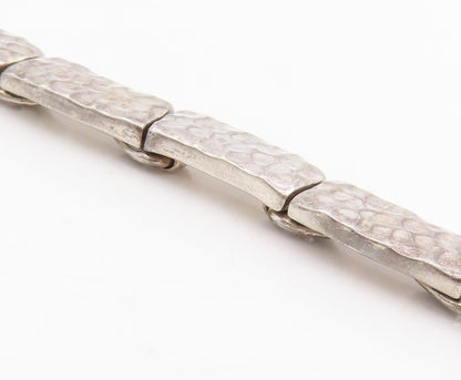 925 Sterling Silver Vintage Bracelet MEXICO Hammered Segment Link Chain  BT11414