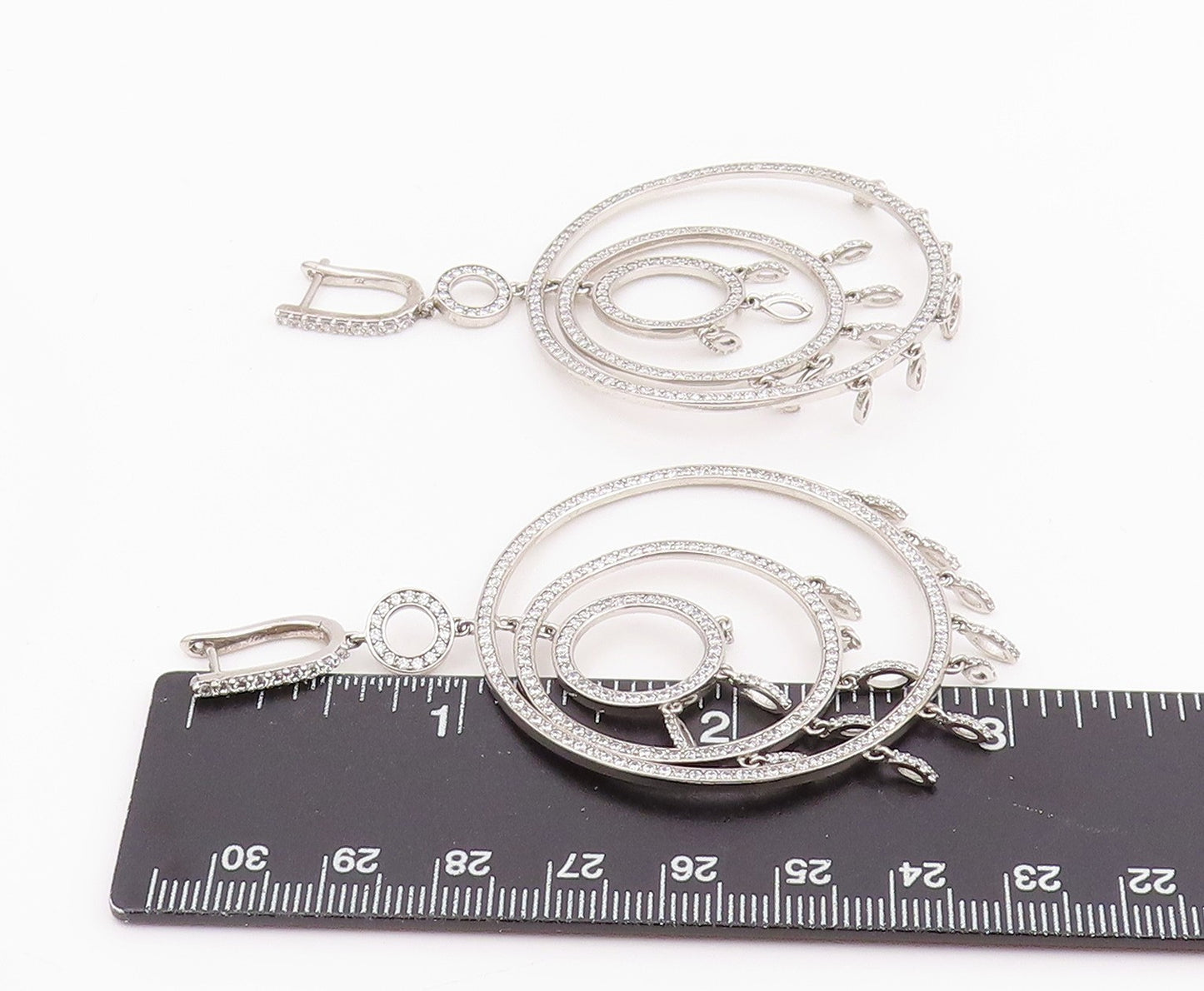 925 Sterling Silver Vintage Earrings CZ Multi Circle Chandelier Drop  EG14229