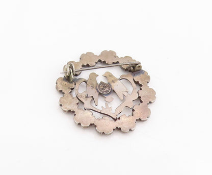 925 Sterling Silver Vintage Brooch Pin MEXICO Turquoise Lovebirds Flower BP12229