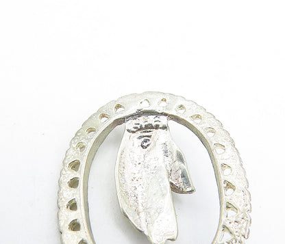 925 Sterling Silver  Vintage Petite Prayer Hands Oval Border Pendant  PT4675
