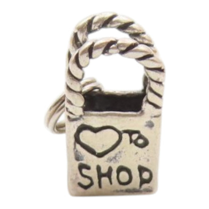 925 Sterling Silver  Vintage Petite Ribbon Bow Shopping Bag Pendant  PT19369