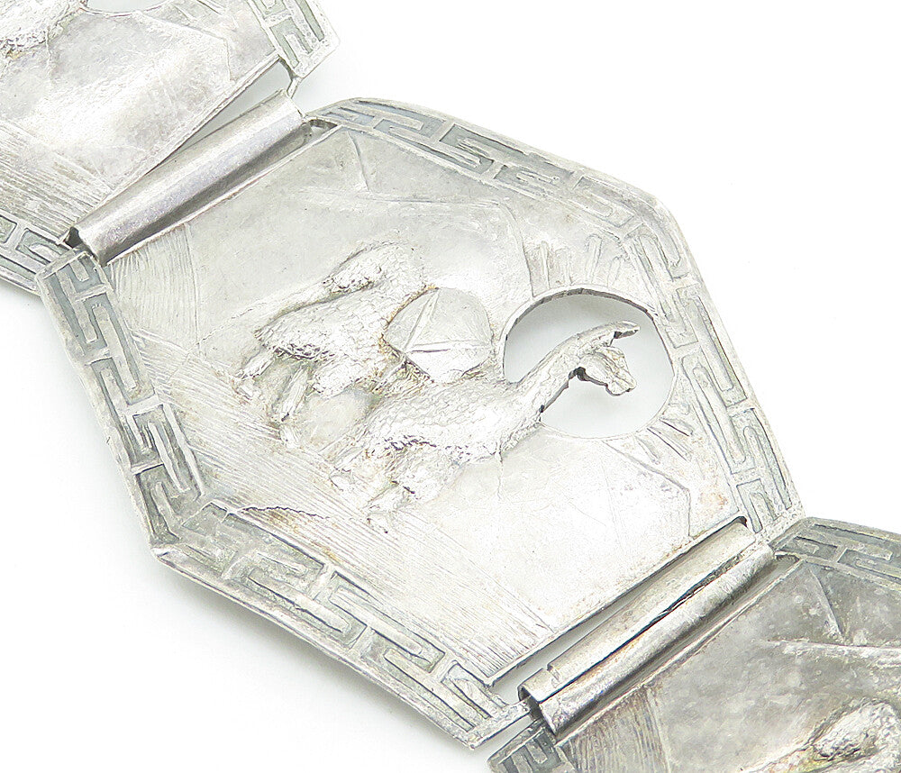 PERU 925 Sterling Silver  Vintage Alpaca Panel Hinge Chain Bracelet  BT3418