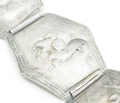 PERU 925 Sterling Silver  Vintage Alpaca Panel Hinge Chain Bracelet  BT3418