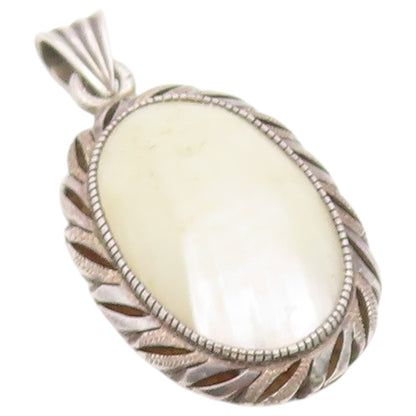 925 Sterling Silver Vintage Pendant MEXICO Oval Mother Of Pearl Locket  PT26414