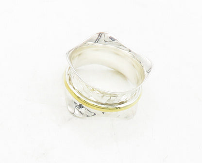 925 Sterling Silver  Vintage Shiny Two Tone Hammered Band Ring Sz 7  RG13170