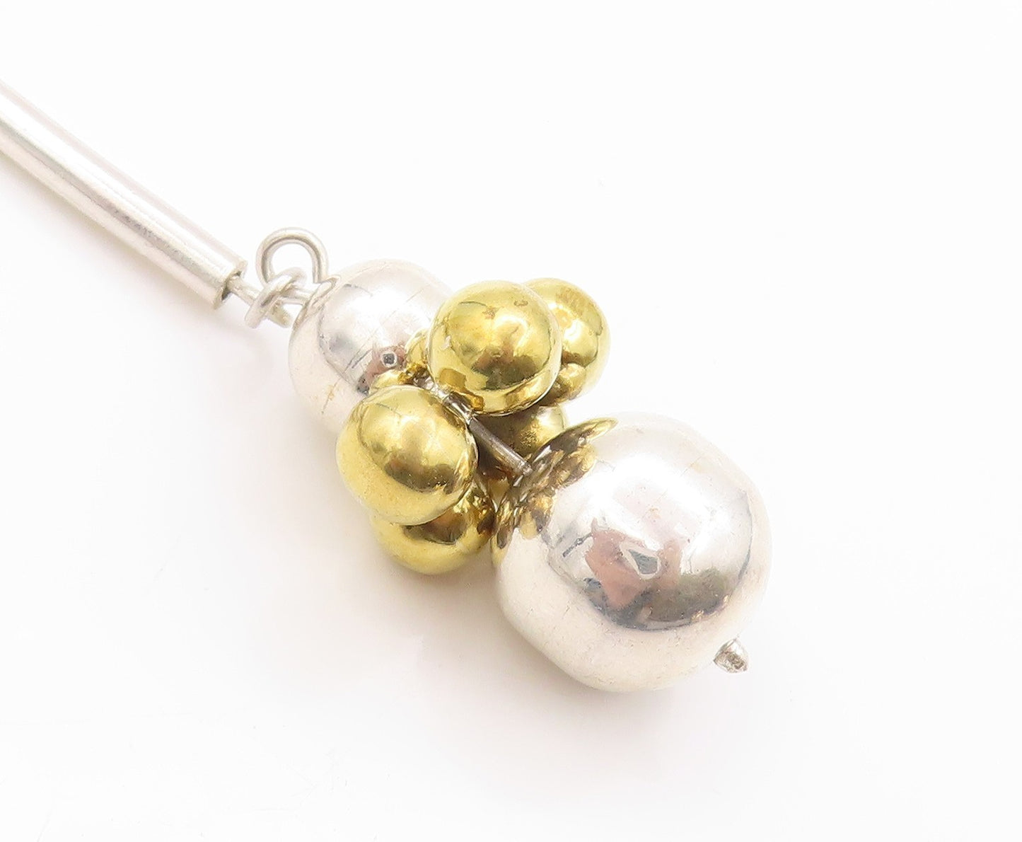 925 Sterling Silver Vintage Earrings MEXICO Drop Gold & Silver Beads EG13582