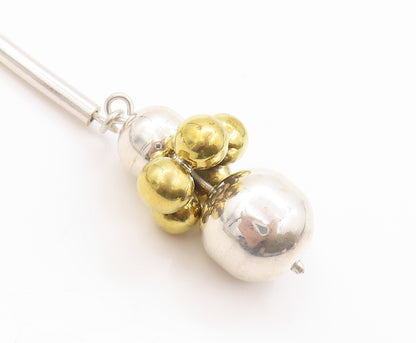 925 Sterling Silver Vintage Earrings MEXICO Drop Gold & Silver Beads EG13582