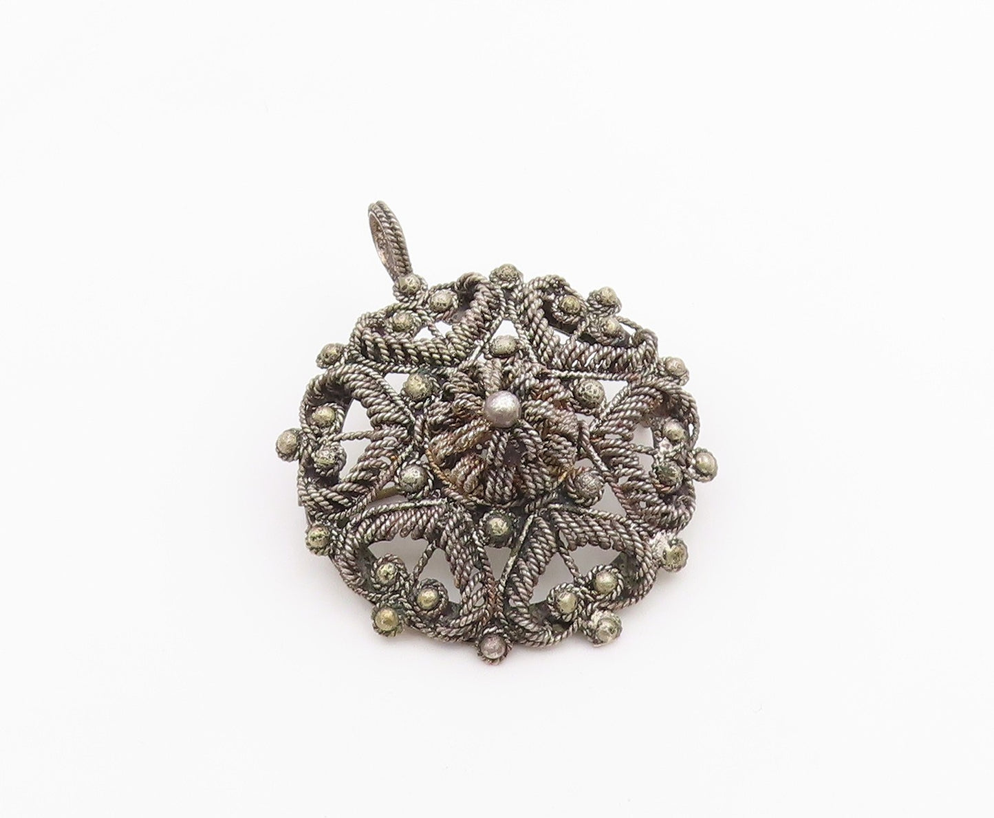 925 Silver  Vintage Antique Bead & Rope Twist Star Dome Brooch Pin  BP10055